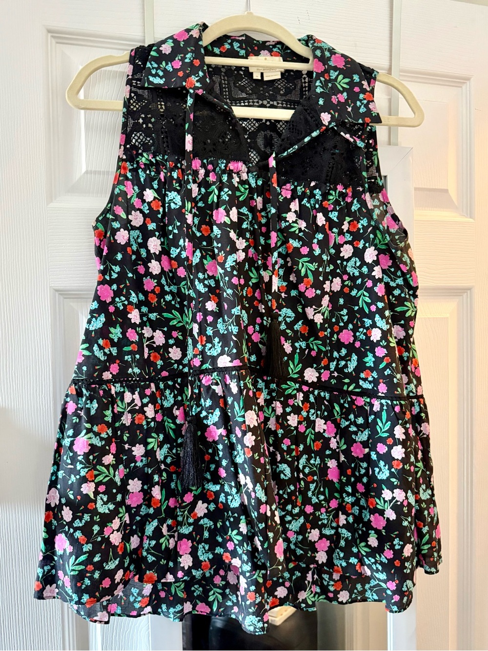 Kate Spade Black Floral Sleeveless Peplum Top